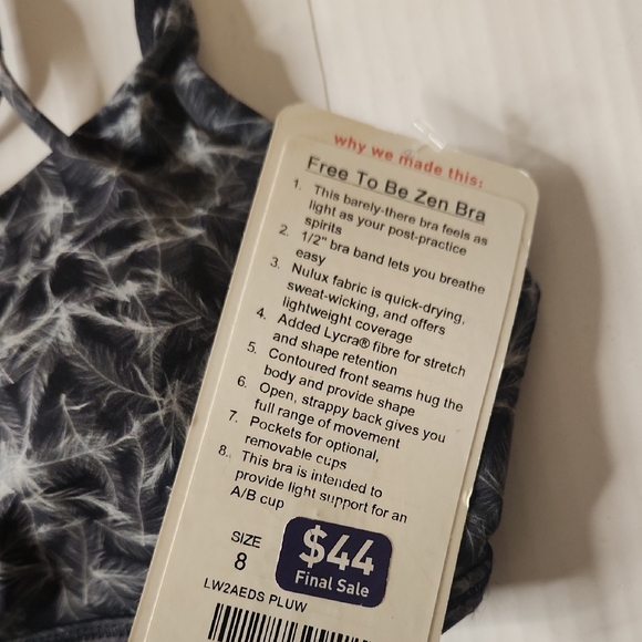 Lululemon Athletica Free To Be Zen Sports Bra Size 8 Nwt - Picture 6 of 9